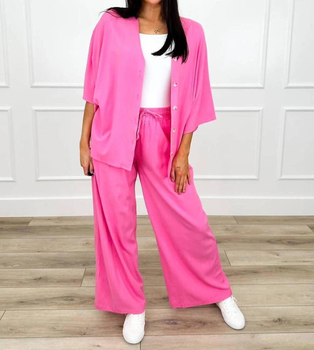 NEW DEAR SCARLETT daze high-rise rayon blend wide leg pant set in pink